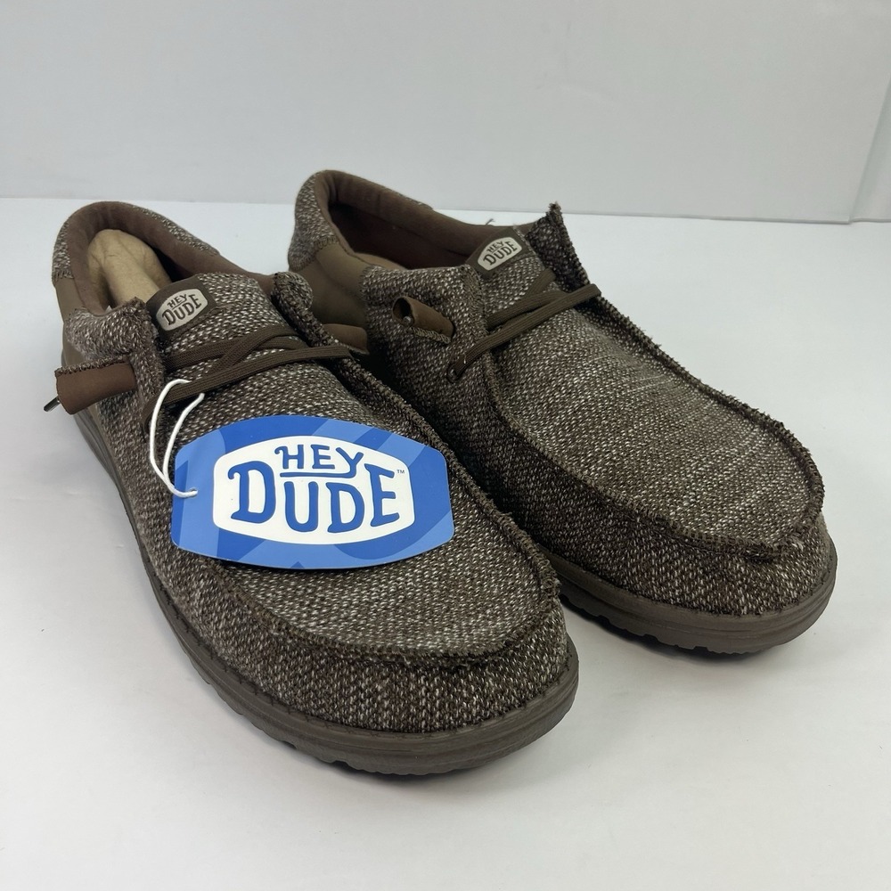 NEW Hey Dude Men's Size 11 Wally Stitch Flecked Woven Brown Casual Shoes No Box